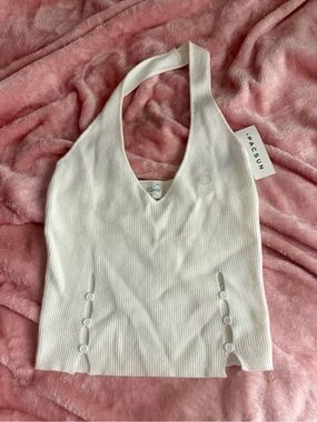 PacSun White Ribbed Halter Tank with Tag